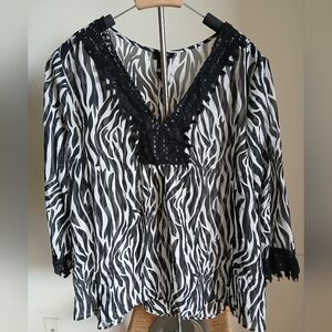 DM Donna Moore Blouse Semi Sheer Crochet Size 3X